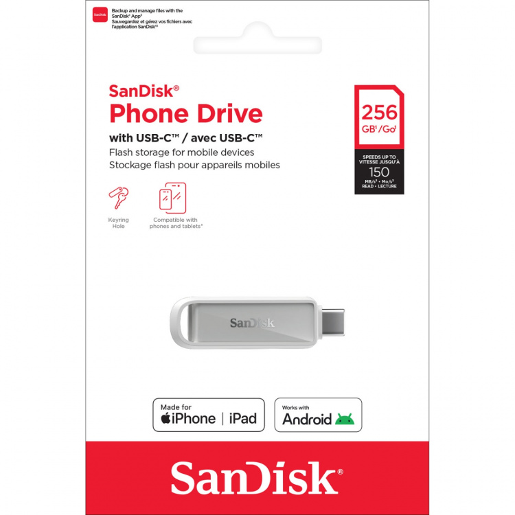 SanDisk USB-minne Phone Drive USB-C 256GB Arktisk Hvit