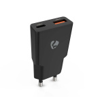 Nedis vegg lader | 20 W | GaN | PD3.0 | Hurtigladefunksjon | 1.5 / 2.0 / 2.22 A / 3.0 A | Antall utganger: 2 | USB-A / USB-C™ | Automatisk Spenning Utvalg | Sort