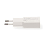 Nedis vegg lader | 20 W | GaN | PD3.0 | Hurtigladefunksjon | 1.5 / 2.0 / 2.22 A / 3.0 A | Antall utganger: 2 | USB-A / USB-C™ | USB-C ™ (løs) Kabel | 1.50 m | Automatisk Spenning Utvalg | Hvit