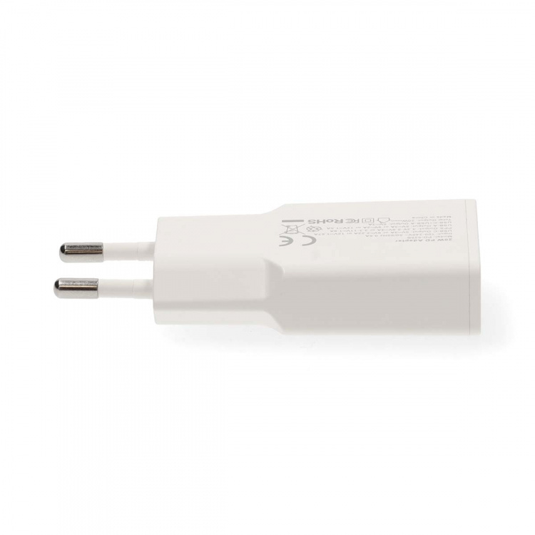 Nedis vegg lader | 20 W | GaN | PD3.0 | Hurtigladefunksjon | 1.5 / 2.0 / 2.22 A / 3.0 A | Antall utganger: 2 | USB-A / USB-C™ | USB-C ™ (løs) Kabel | 1.50 m | Automatisk Spenning Utvalg | Hvit
