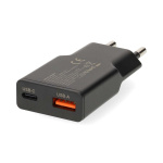 Nedis vegg lader | 30 W | GaN | PD3.0 30W | Hurtigladefunksjon | 1.5 / 2.0 / 2.5 / 3.0 A | Antall utganger: 2 | USB-A / USB-C™ | Automatisk Spenning Utvalg | Sort