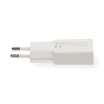 Nedis vegg lader | 30 W | GaN | PD3.0 30W | Hurtigladefunksjon | 1.5 / 2.0 / 2.5 / 3.0 A | Antall utganger: 2 | USB-A / USB-C™ | USB-C ™ (løs) Kabel | 1.50 m | Automatisk Spenning Utvalg | Hvit