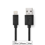 Nedis Lightning Kabel | USB 2.0 | Apple Lightning 8-Pinners | USB-A Han | 480 Mbps | Nikkel belagt | 1.00 m | Rund | PVC | Sort | Boks