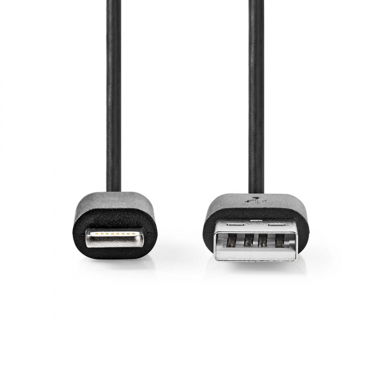 Nedis Lightning Kabel | USB 2.0 | Apple Lightning 8-Pinners | USB-A Han | 480 Mbps | Nikkel belagt | 1.00 m | Rund | PVC | Sort | Boks