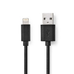 Nedis Lightning Kabel | USB 2.0 | Apple Lightning 8-Pinners | USB-A Han | 480 Mbps | Nikkel belagt | 1.00 m | Rund | PVC | Sort | Boks