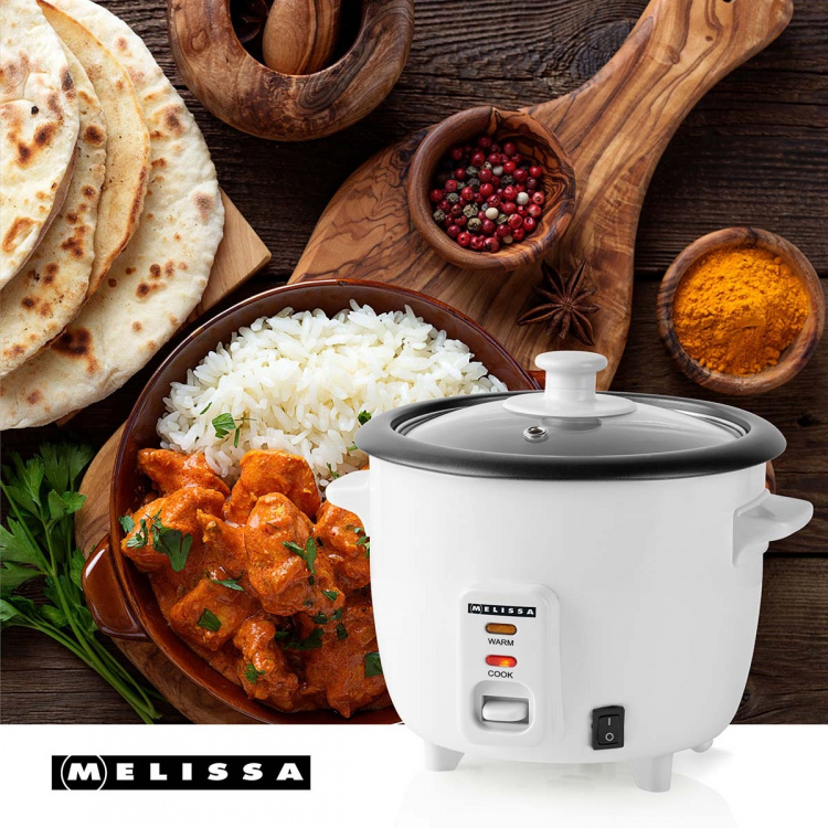 MELISSA Riskoker | 0,6 l | 300 W | Non stick-belegg | Avtakbar bolle | Dampkurv | Hold-varm-funksjon | Automatisk avstengning | Hvit MELISSA Riskoker | 0,6 l | 300 W | Non stick-belegg | Avtakbar bolle | Dampkurv | Hold-varm-funksjon | Automatisk avstengning | Hvit