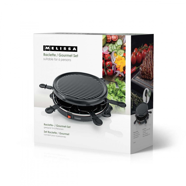 MELISSA Raclette/Gourmet-sett | 6 personer | 800 W | Ø 29 cm | Non-stick-belegg