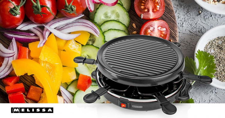 MELISSA Raclette/Gourmet-sett | 6 personer | 800 W | Ø 29 cm | Non-stick-belegg