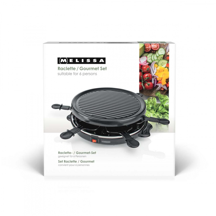 MELISSA Raclette/Gourmet-sett | 6 personer | 800 W | Ø 29 cm | Non-stick-belegg