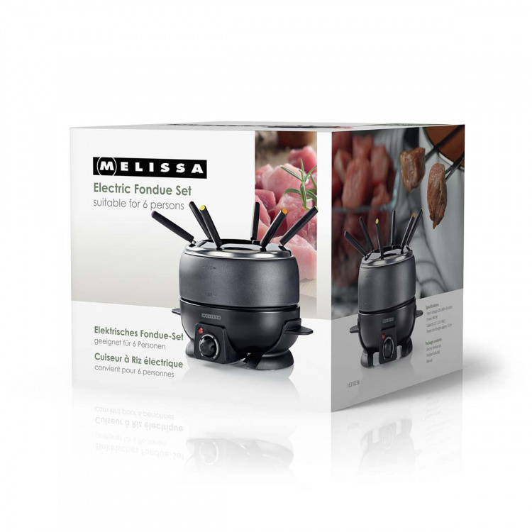 MELISSA Fonduesett | 6 personer | 2,3 l | Justerbar temperaturkontroll | 800 W | Cool touch-håndtak | Sklisikre føtter | Beskyttelse mot overoppheting