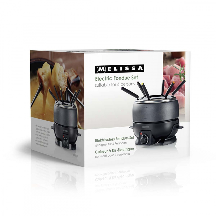MELISSA Fonduesett | 6 personer | 2,3 l | Justerbar temperaturkontroll | 800 W | Cool touch-håndtak | Sklisikre føtter | Beskyttelse mot overoppheting