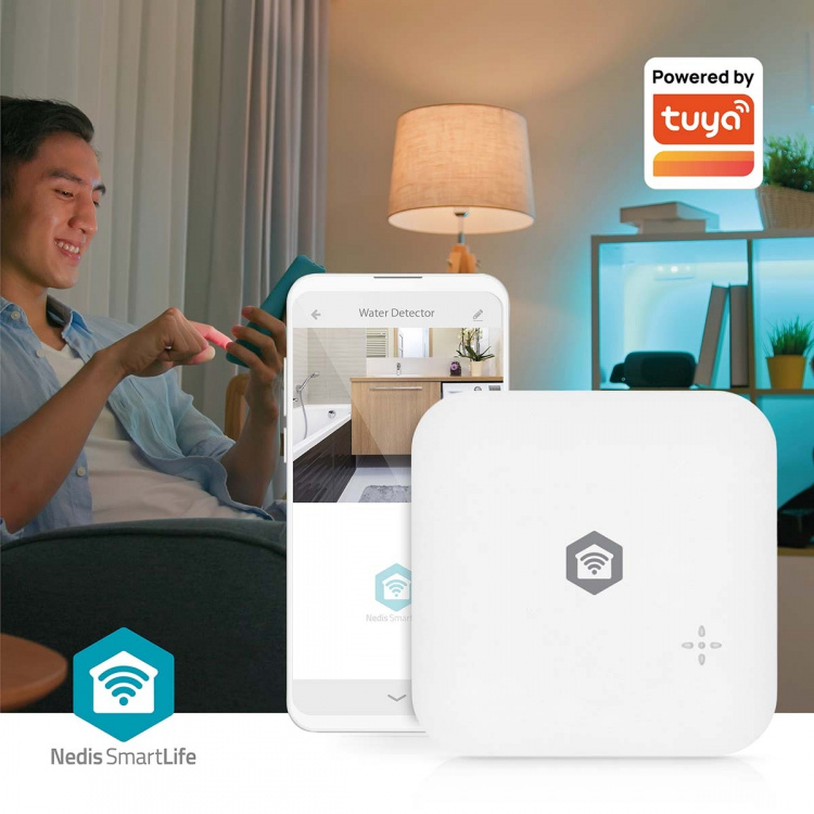 Nedis SmartLife Vanndetektor | Wi-Fi | Batteri drevet | Utvidelse inkludert | Maks. batteri levetid: 24 Måned | 80 dB | Hvit