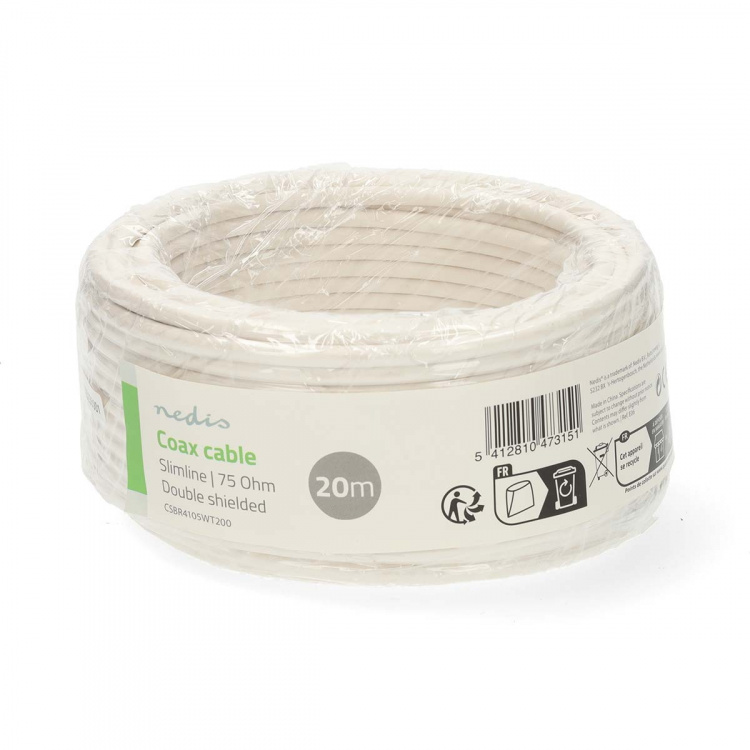 Nedis Tale Kabel på Snelle | Mini Coax | Dobbelt skjermet | ECA | 20.0 m | Koax | PVC | Hvit | Pakk Inn