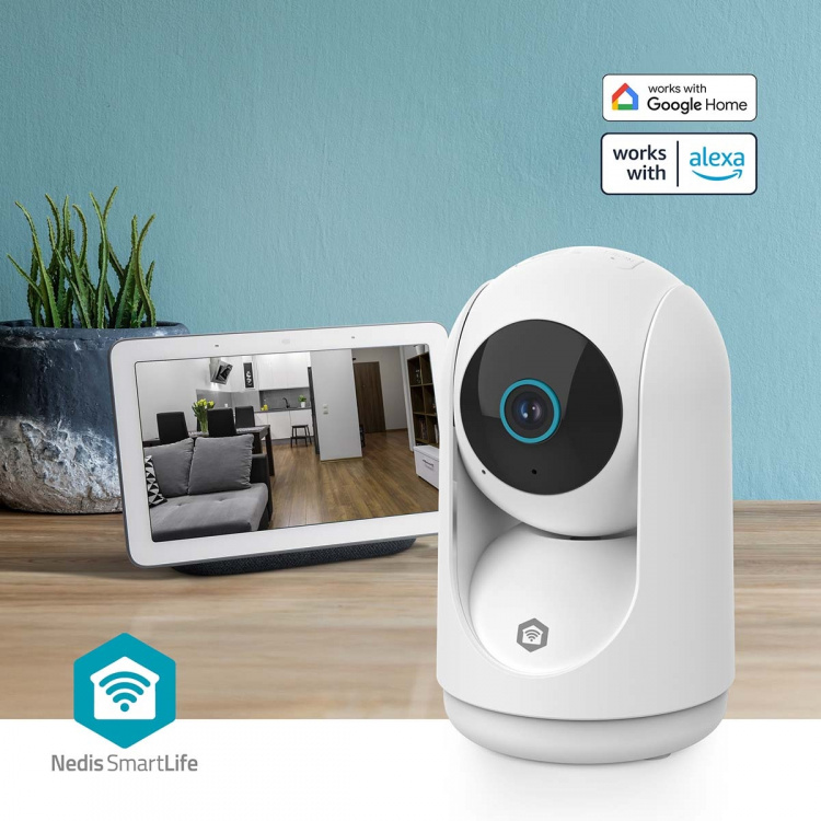 Nedis SmartLife Innendørs kamera | 3MP Full HD 1296p | Panorering og vipping | Cloud Storage (valgfritt) / microSD (ikke inkludert) / Onvif | Med bevegelses sensor | Nattsyn | Hvit