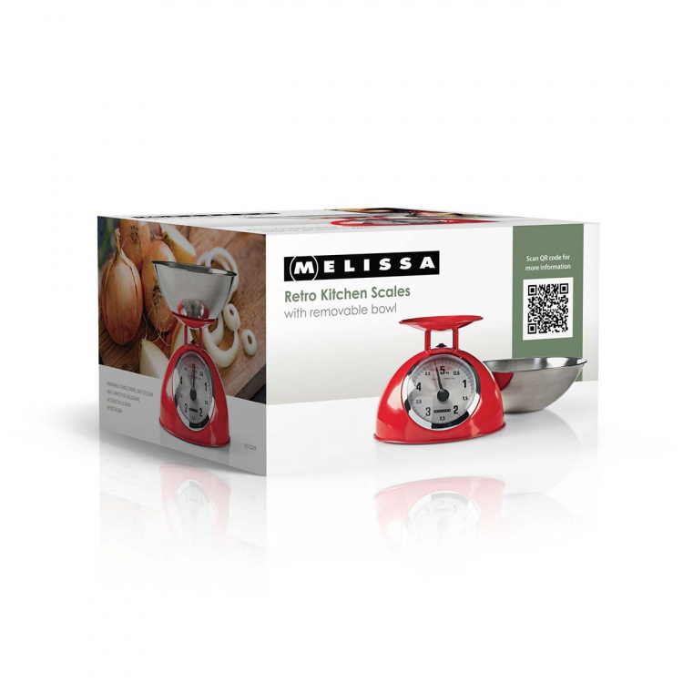 MELISSA Retro kjøkkenvekt | Analog | Metallhus | Avtakbar skål | Maks. 5 kg | 25 grams trinn | Rød