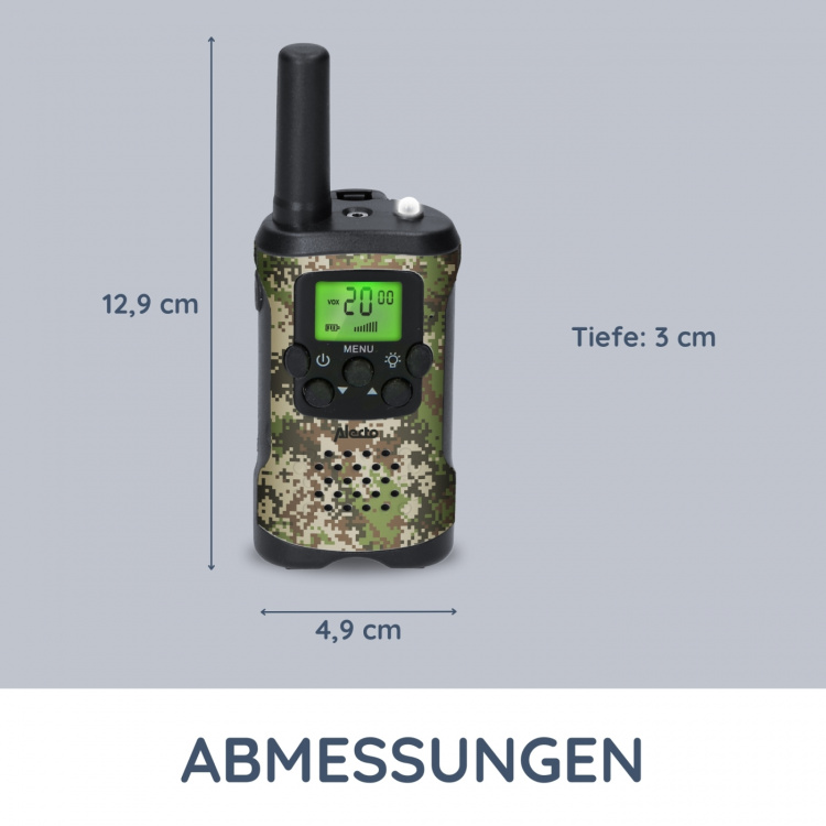 Alecto Sett med 2 walkie talkies med rekkevidde på opptil 7 kilometer Kamuflasje