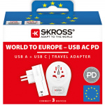 SKROSS Reseadapter Världen till Europa USB-A/USB-C 20W Jordad
