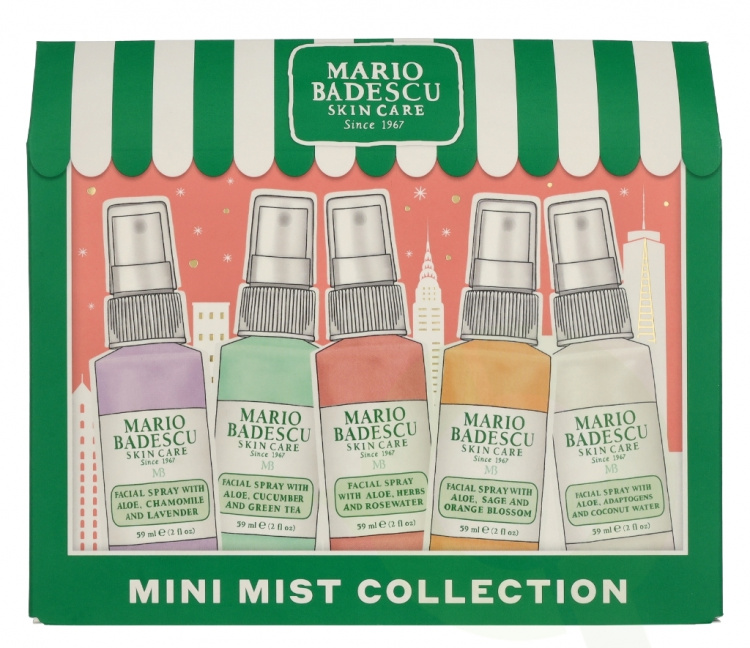 Mario Badescu Mini Mist Collection Set 295 ml Chamomile & Lavender 59ml/Hers, and Rosewater 59ml/Cucumber And Green Tea 59ml/Sage & Orange Blossom 59ml/Adaptogens & Coconut Water 59ml