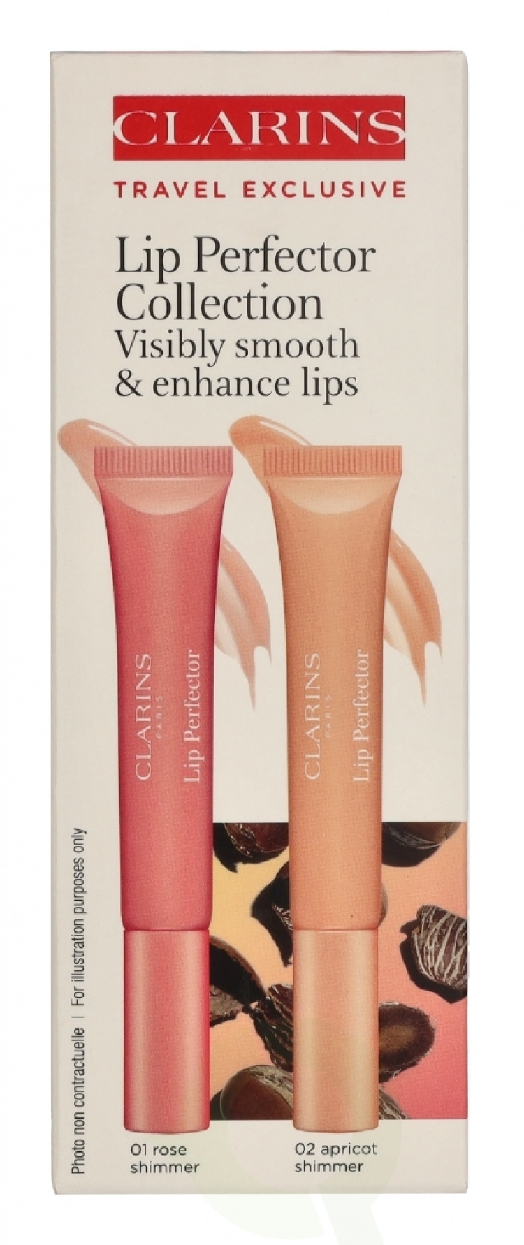 Clarins Natural Lip Perfector Set 24 ml #01 Rose Shimmer 12ml/ #02 Apricot Shimmer 12ml