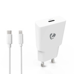 Nedis vegg lader | 20 W | GaN | PD3.0 | Hurtigladefunksjon | 1.67 A / 2.22 A / 3.0 A | Antall utganger: 1 | USB-C™ | Lightning 8-Pin (Løs) Kabel | 1.00 m | Automatisk Spenning Utvalg | Hvit