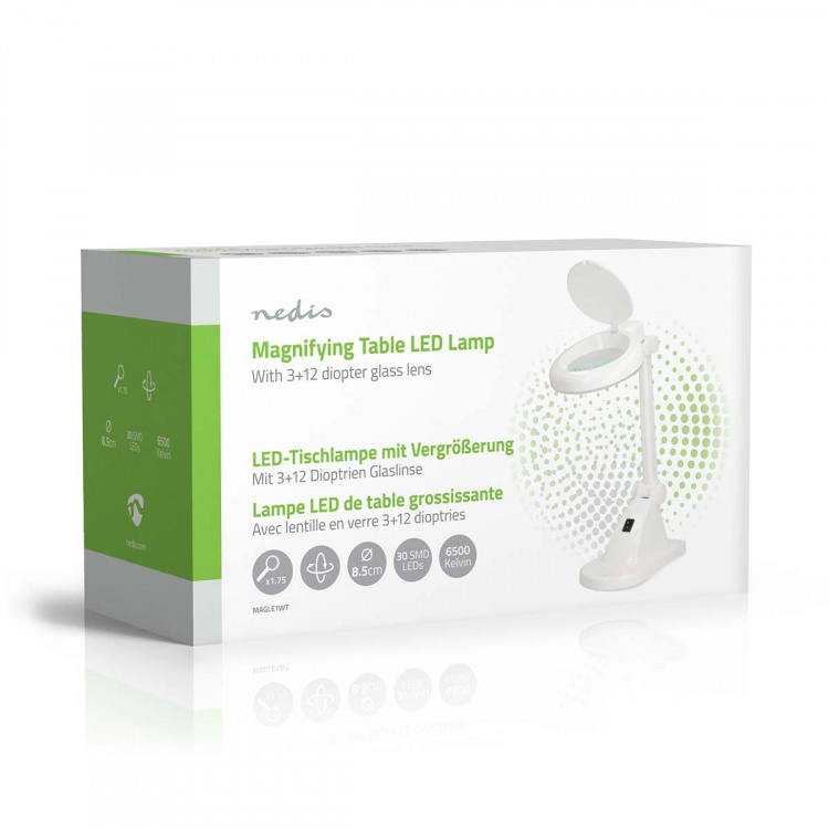 Nedis Forstørrelsesbordlampe | Linsestyrke: 3 + 12 Diopter | 6500 K | 6 W | 400 lm | Hvit