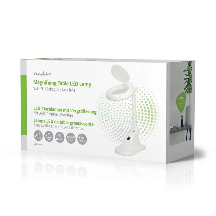Nedis Forstørrelsesbordlampe | Linsestyrke: 3 + 12 Diopter | 6500 K | 6 W | 400 lm | Hvit