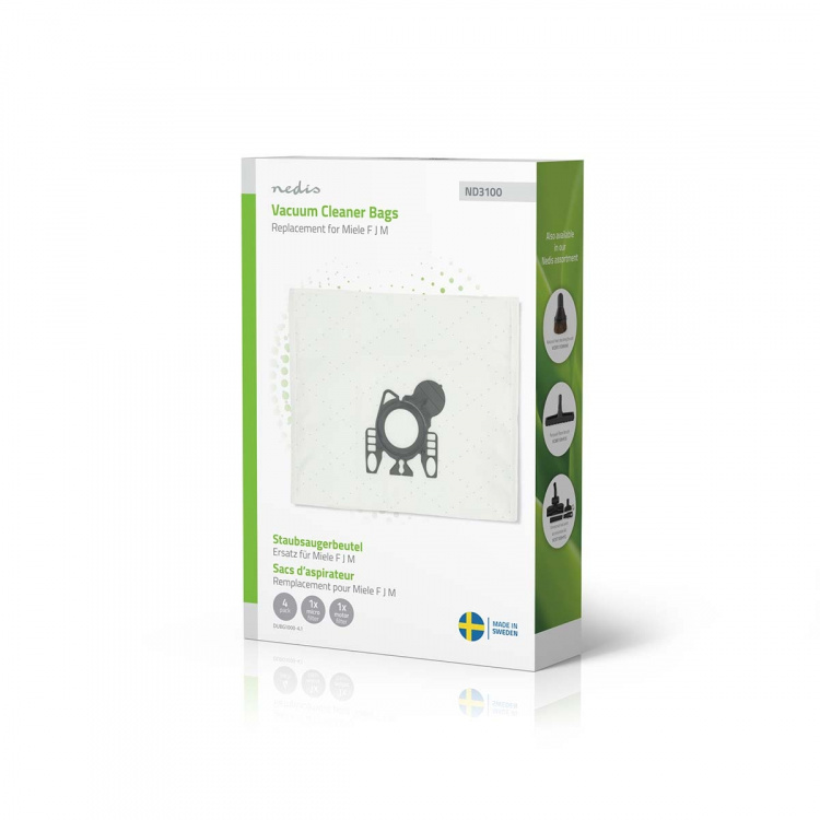 Nedis Støvsugepose- | 4 stk. | Syntetisk | Mest solgt for: Miele FJM | Hvit