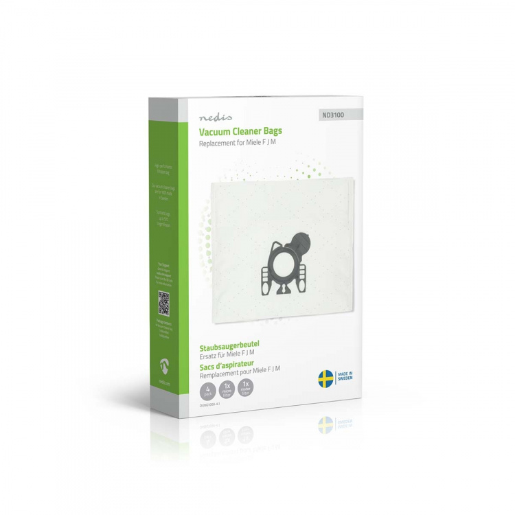 Nedis Støvsugepose- | 4 stk. | Syntetisk | Mest solgt for: Miele FJM | Hvit
