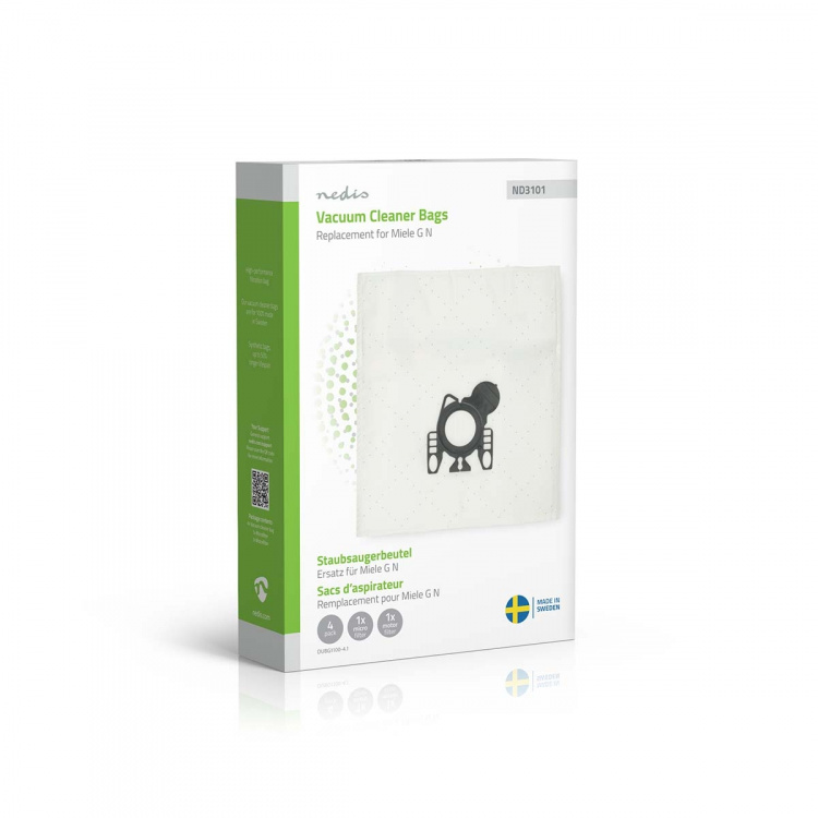 Nedis Støvsugepose- | 4 stk. | Syntetisk | Mest solgt for: Miele GN | Hvit