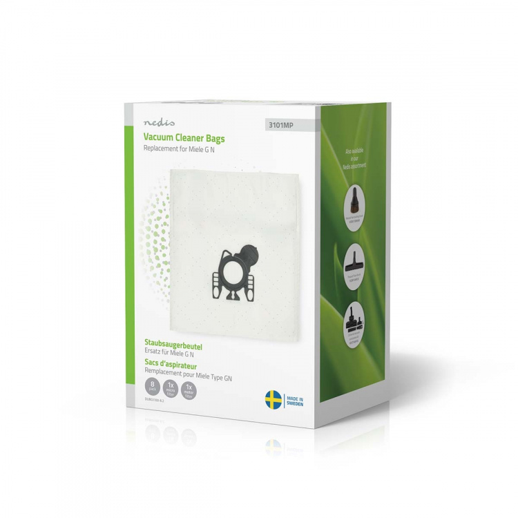 Nedis Støvsugepose- | 8 stk. | Syntetisk | Mest solgt for: Miele GN | Hvit