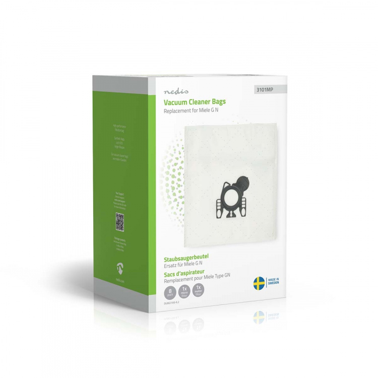 Nedis Støvsugepose- | 8 stk. | Syntetisk | Mest solgt for: Miele GN | Hvit