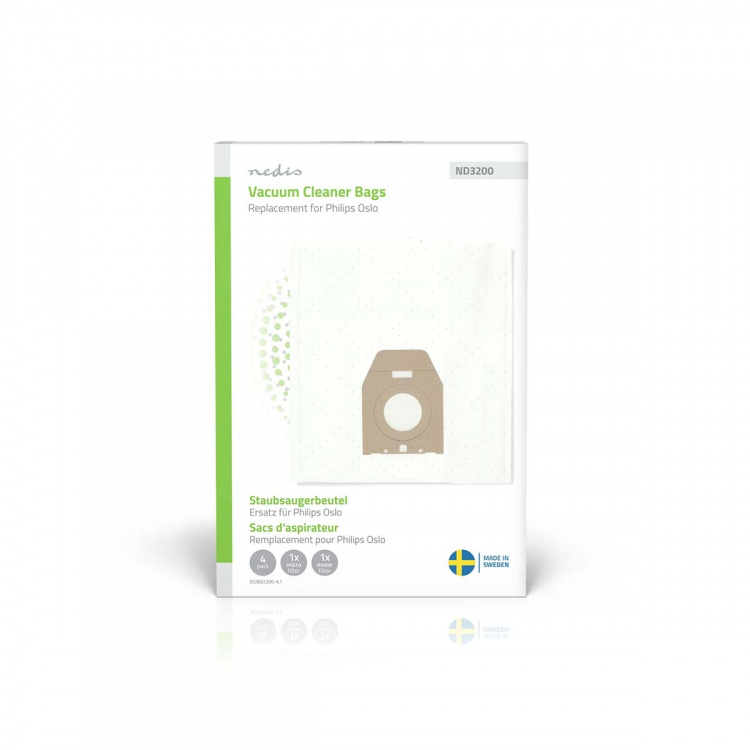 Nedis Støvsugepose- | 4 stk. | Syntetisk | Mest solgt for: Philips Oslo + | Hvit