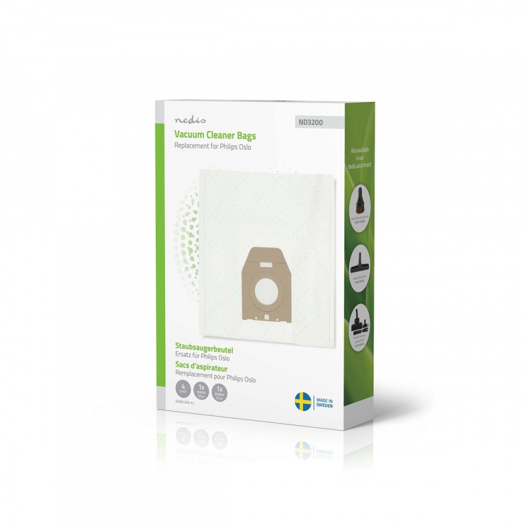 Nedis Støvsugepose- | 4 stk. | Syntetisk | Mest solgt for: Philips Oslo + | Hvit