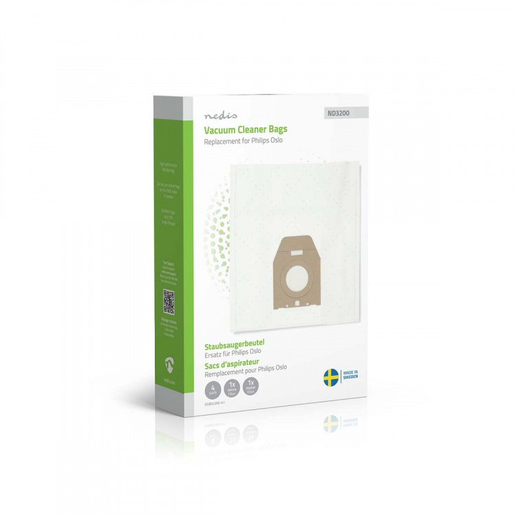 Nedis Støvsugepose- | 4 stk. | Syntetisk | Mest solgt for: Philips Oslo + | Hvit