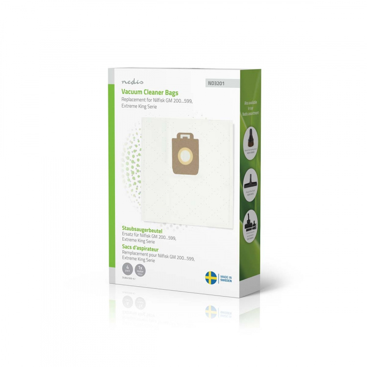 Nedis Støvsugepose- | 4 stk. | Syntetisk | Mest solgt for: Nilfisk Extreme - King Series / Nilfisk GM 200 - 599 | Hvit