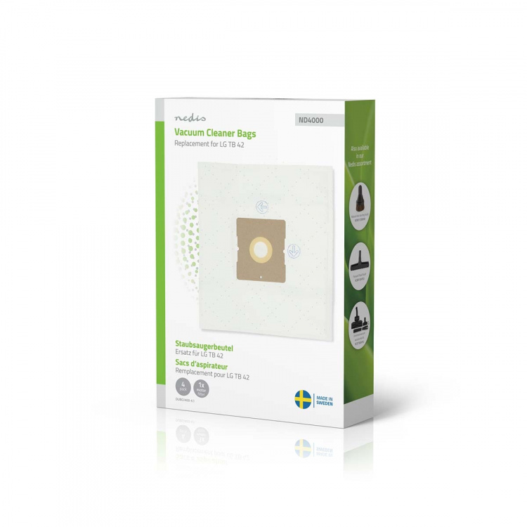 Nedis Støvsugepose- | 4 stk. | Syntetisk | Mest solgt for: LG TB 42 | Hvit