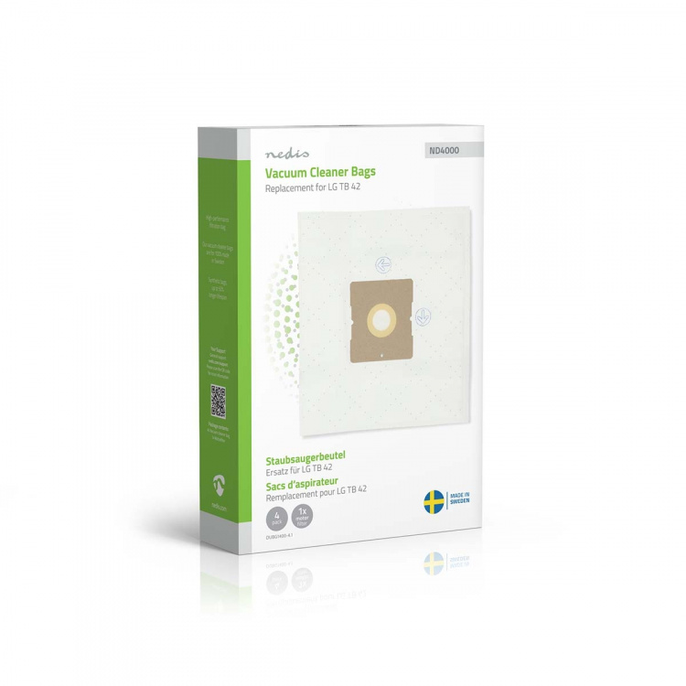 Nedis Støvsugepose- | 4 stk. | Syntetisk | Mest solgt for: LG TB 42 | Hvit
