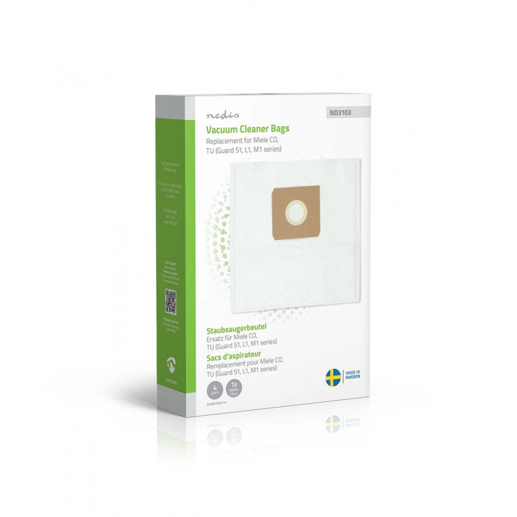 Nedis Støvsugepose- | 4 stk. | Syntetisk | Mest solgt for: Miele CO / Miele Guard S1 / L1 / M1 Series) | Hvit