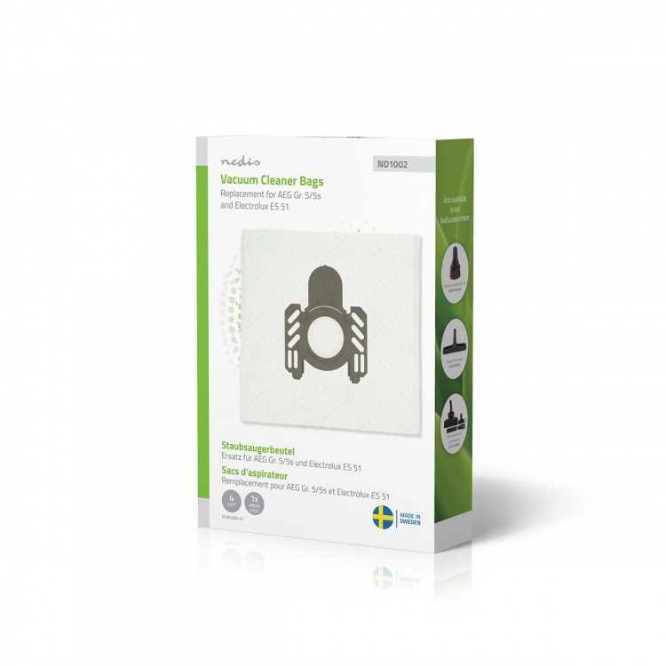 Nedis Støvsugepose- | 4 stk. | Syntetisk | Mest solgt for: AEG Gr. 5/5s and Electrolux ES 51 / AEG GR5 / Electrolux E51 | Hvit