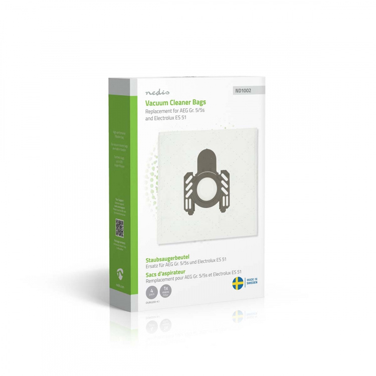 Nedis Støvsugepose- | 4 stk. | Syntetisk | Mest solgt for: AEG Gr. 5/5s and Electrolux ES 51 / AEG GR5 / Electrolux E51 | Hvit