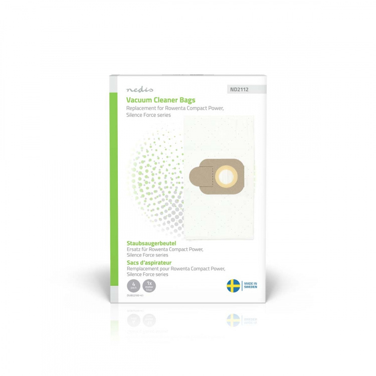 Nedis Støvsugepose- | 4 stk. | Syntetisk | Mest solgt for: Rowenta Compact Power Series / Rowenta Silence Force Series | Hvit