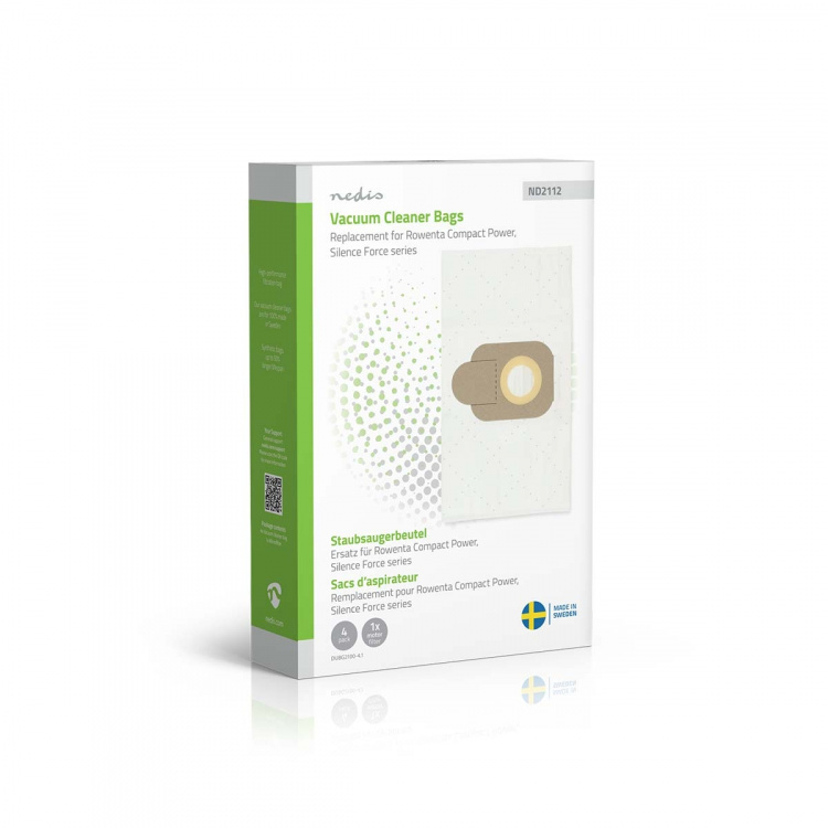Nedis Støvsugepose- | 4 stk. | Syntetisk | Mest solgt for: Rowenta Compact Power Series / Rowenta Silence Force Series | Hvit