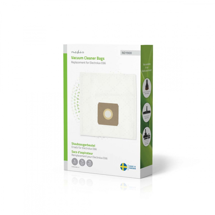 Nedis Støvsugepose- | 4 stk. | Syntetisk | Mest solgt for: Electrolux E66 | Hvit