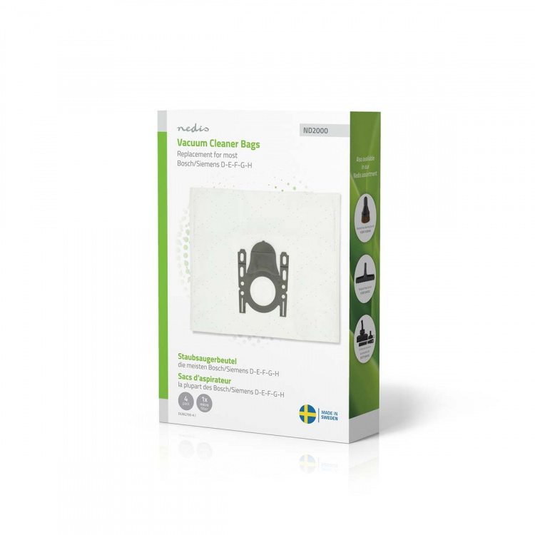 Nedis Støvsugepose- | 4 stk. | Syntetisk | Mest solgt for: Bosch / Siemens D - E - F - G - H | Hvit