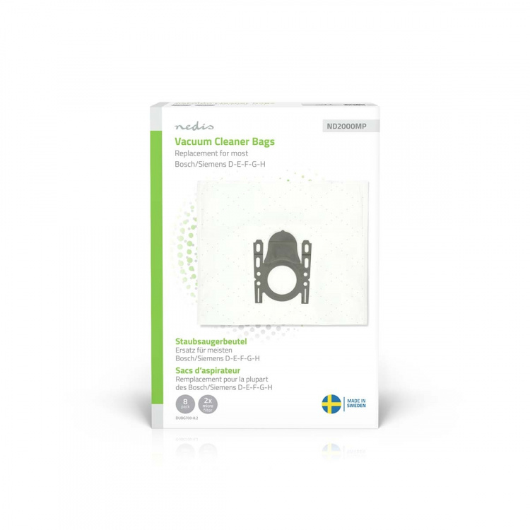Nedis Støvsugepose- | 8 stk. | Syntetisk | Mest solgt for: Bosch / Siemens D - E - F - G - H | Hvit Nedis Støvsugepose- | 8 stk. | Syntetisk | Mest solgt for: Bosch / Siemens D - E - F - G - H | Hvit