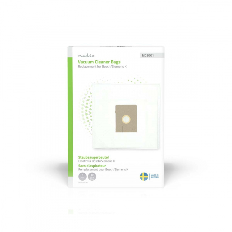 Nedis Støvsugepose- | 4 stk. | Syntetisk | Mest solgt for: Bosch / Siemens Arriva - Smiley K | Hvit