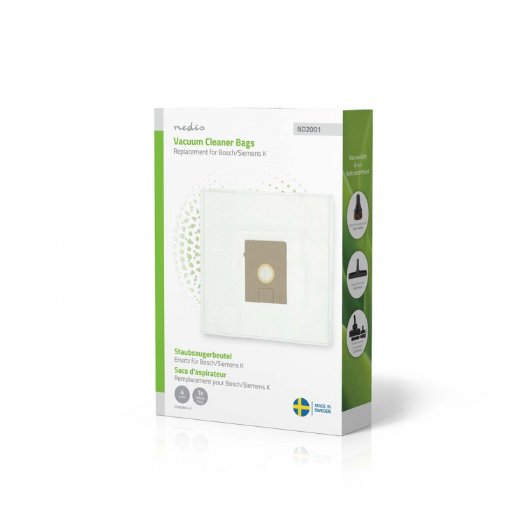 Nedis Støvsugepose- | 4 stk. | Syntetisk | Mest solgt for: Bosch / Siemens Arriva - Smiley K | Hvit