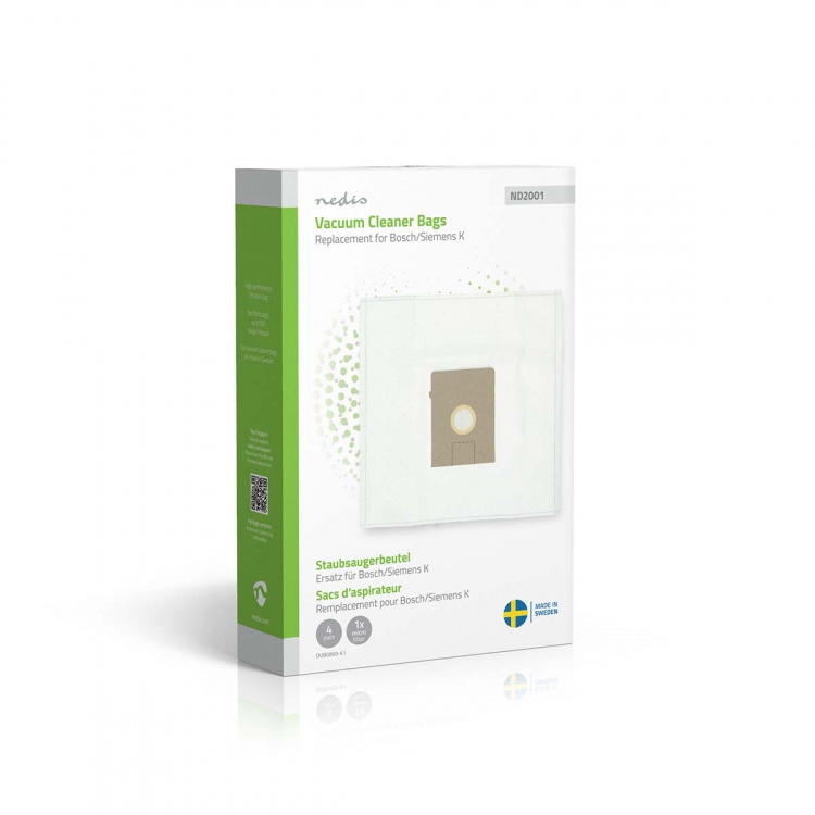 Nedis Støvsugepose- | 4 stk. | Syntetisk | Mest solgt for: Bosch / Siemens Arriva - Smiley K | Hvit