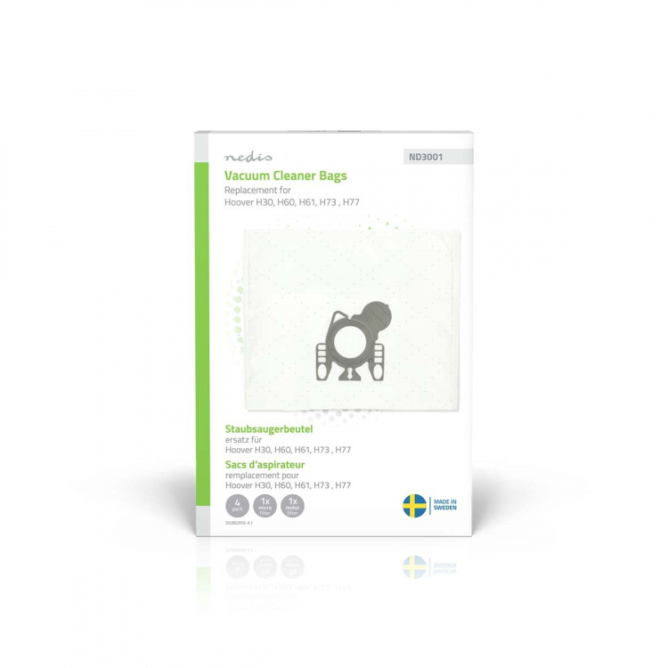 Nedis Støvsugepose- | 4 stk. | Syntetisk | Mest solgt for: Hoover H60 / Hoover H61 / Hoover H73 / Hoover H77 | Hvit