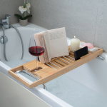 Mad Monkey Bamboo bath shelf - Adjustable, fits bathtubs up to 1 meter wide - natural